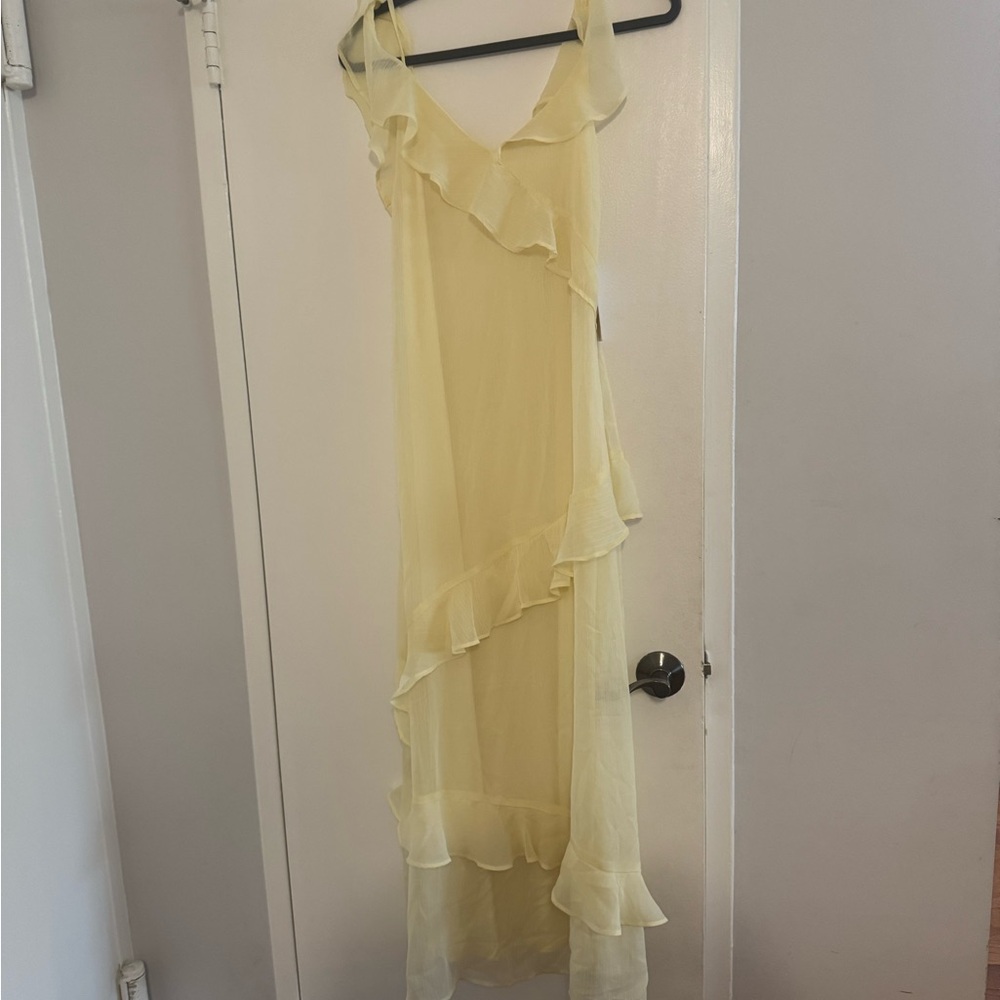 VILA Asymmetrical Yellow Dress with Ruffles